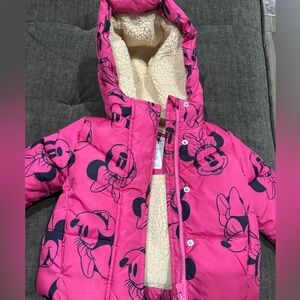 GAP Pink and Black Disney Puffer Jacket